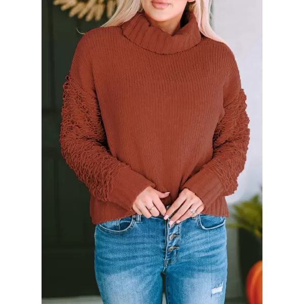 imagePRETTYGARDEN Womens Fall Turtleneck Sweaters Casual Long Sleeve Pullover Ribbed Knit Sweater Top BlouseBrown