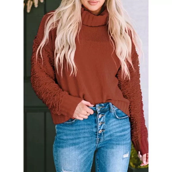 imagePRETTYGARDEN Womens Fall Turtleneck Sweaters Casual Long Sleeve Pullover Ribbed Knit Sweater Top BlouseBrown