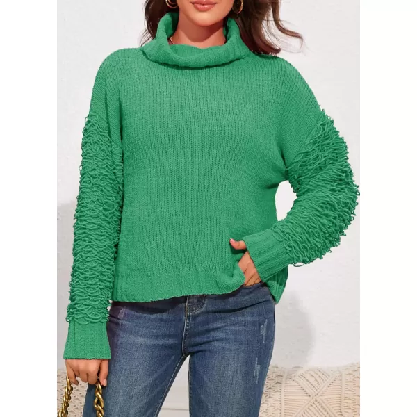 imagePRETTYGARDEN Womens Fall Turtleneck Sweaters Casual Long Sleeve Pullover Ribbed Knit Sweater Top BlouseGreen