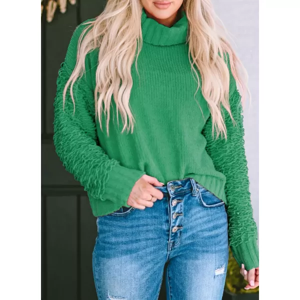 imagePRETTYGARDEN Womens Fall Turtleneck Sweaters Casual Long Sleeve Pullover Ribbed Knit Sweater Top BlouseGreen