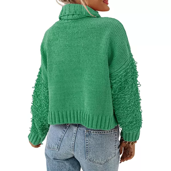 imagePRETTYGARDEN Womens Fall Turtleneck Sweaters Casual Long Sleeve Pullover Ribbed Knit Sweater Top BlouseGreen