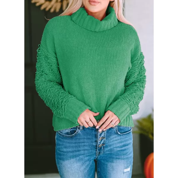imagePRETTYGARDEN Womens Fall Turtleneck Sweaters Casual Long Sleeve Pullover Ribbed Knit Sweater Top BlouseGreen