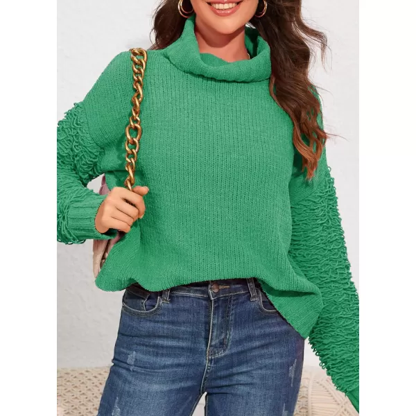 imagePRETTYGARDEN Womens Fall Turtleneck Sweaters Casual Long Sleeve Pullover Ribbed Knit Sweater Top BlouseGreen