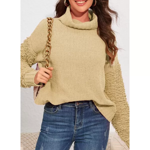 imagePRETTYGARDEN Womens Fall Turtleneck Sweaters Casual Long Sleeve Pullover Ribbed Knit Sweater Top BlouseKhaki