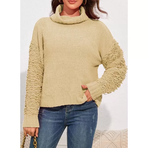 imagePRETTYGARDEN Womens Fall Turtleneck Sweaters Casual Long Sleeve Pullover Ribbed Knit Sweater Top BlouseKhaki