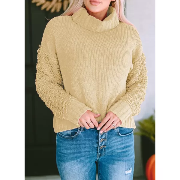 imagePRETTYGARDEN Womens Fall Turtleneck Sweaters Casual Long Sleeve Pullover Ribbed Knit Sweater Top BlouseKhaki