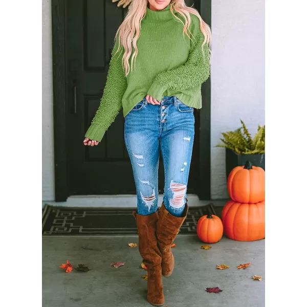 imagePRETTYGARDEN Womens Fall Turtleneck Sweaters Casual Long Sleeve Pullover Ribbed Knit Sweater Top BlouseLight Green