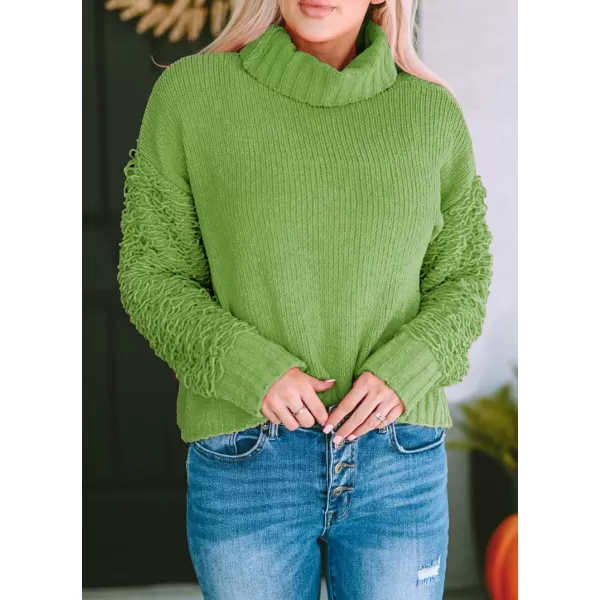 imagePRETTYGARDEN Womens Fall Turtleneck Sweaters Casual Long Sleeve Pullover Ribbed Knit Sweater Top BlouseLight Green