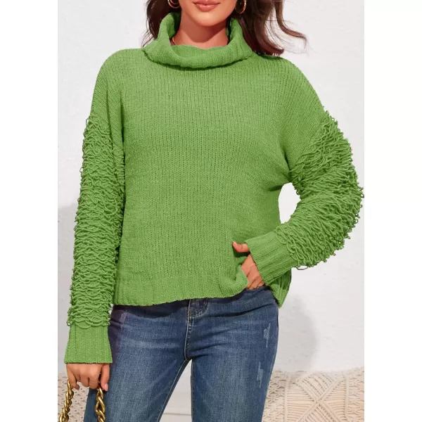 imagePRETTYGARDEN Womens Fall Turtleneck Sweaters Casual Long Sleeve Pullover Ribbed Knit Sweater Top BlouseLight Green