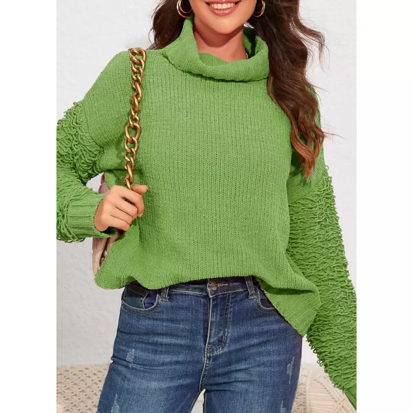 imagePRETTYGARDEN Womens Fall Turtleneck Sweaters Casual Long Sleeve Pullover Ribbed Knit Sweater Top BlouseLight Green