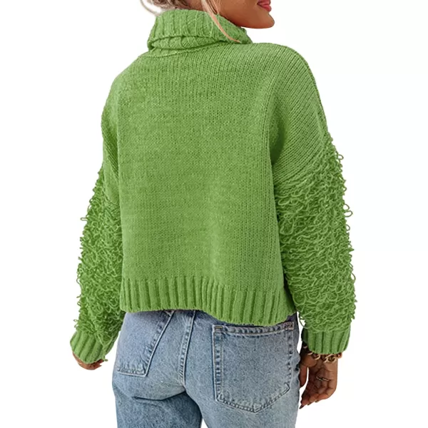 imagePRETTYGARDEN Womens Fall Turtleneck Sweaters Casual Long Sleeve Pullover Ribbed Knit Sweater Top BlouseLight Green