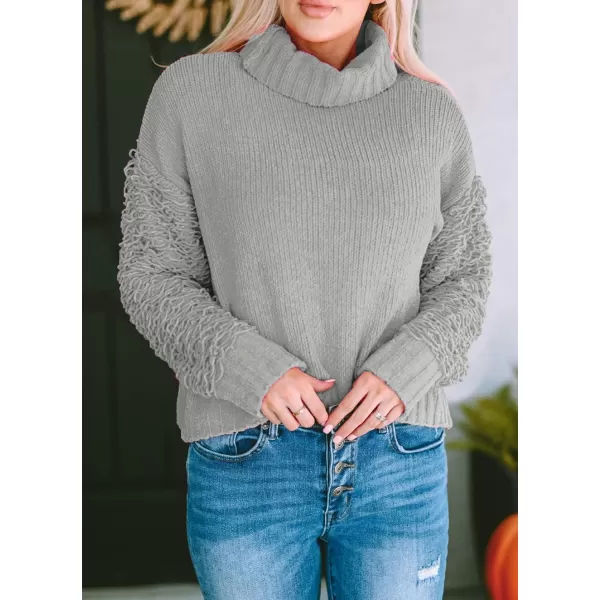 imagePRETTYGARDEN Womens Fall Turtleneck Sweaters Casual Long Sleeve Pullover Ribbed Knit Sweater Top BlouseLight Grey