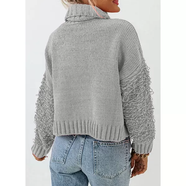 imagePRETTYGARDEN Womens Fall Turtleneck Sweaters Casual Long Sleeve Pullover Ribbed Knit Sweater Top BlouseLight Grey