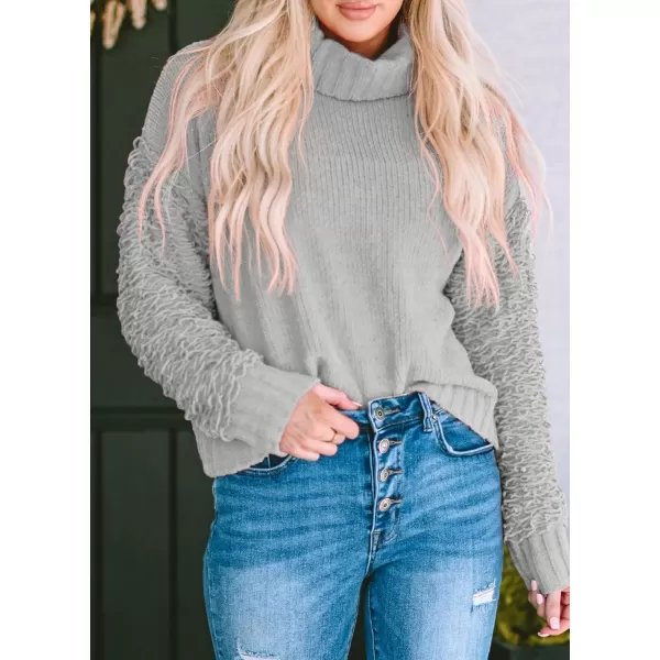 imagePRETTYGARDEN Womens Fall Turtleneck Sweaters Casual Long Sleeve Pullover Ribbed Knit Sweater Top BlouseLight Grey