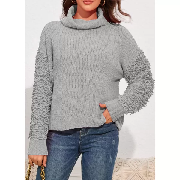imagePRETTYGARDEN Womens Fall Turtleneck Sweaters Casual Long Sleeve Pullover Ribbed Knit Sweater Top BlouseLight Grey