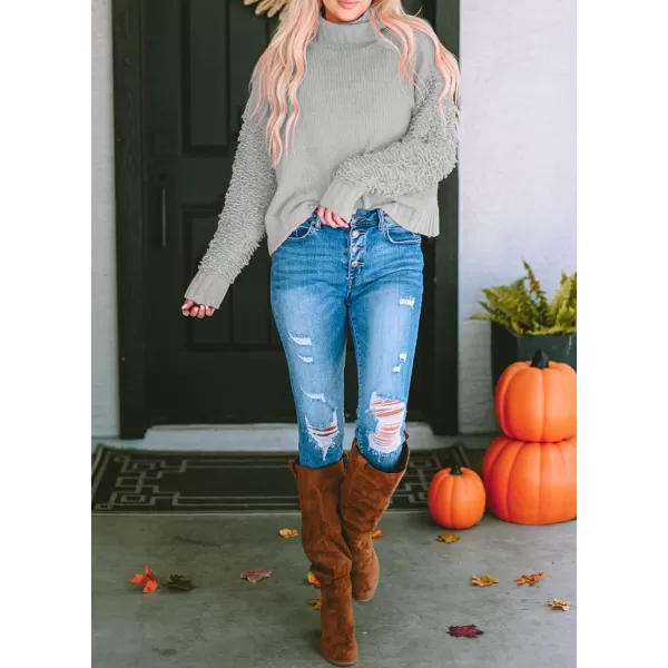 imagePRETTYGARDEN Womens Fall Turtleneck Sweaters Casual Long Sleeve Pullover Ribbed Knit Sweater Top BlouseLight Grey