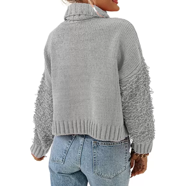imagePRETTYGARDEN Womens Fall Turtleneck Sweaters Casual Long Sleeve Pullover Ribbed Knit Sweater Top BlouseLight Grey