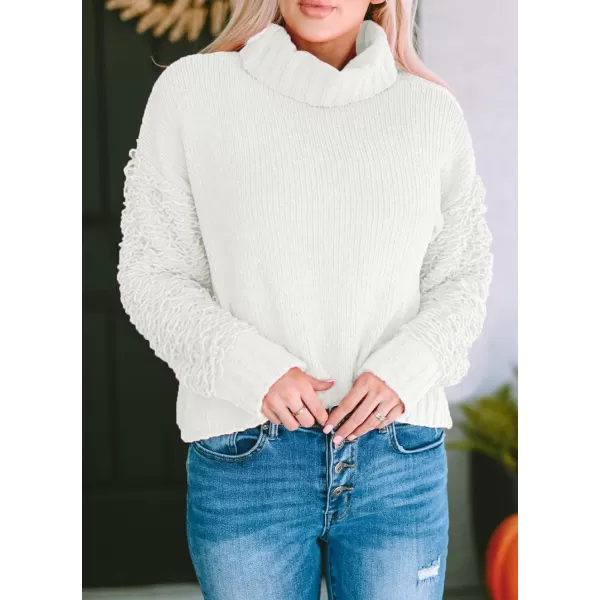 imagePRETTYGARDEN Womens Fall Turtleneck Sweaters Casual Long Sleeve Pullover Ribbed Knit Sweater Top BlouseWhite