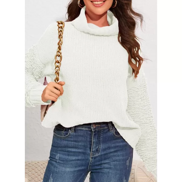 imagePRETTYGARDEN Womens Fall Turtleneck Sweaters Casual Long Sleeve Pullover Ribbed Knit Sweater Top BlouseWhite