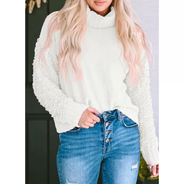 imagePRETTYGARDEN Womens Fall Turtleneck Sweaters Casual Long Sleeve Pullover Ribbed Knit Sweater Top BlouseWhite