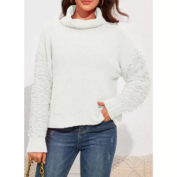 imagePRETTYGARDEN Womens Fall Turtleneck Sweaters Casual Long Sleeve Pullover Ribbed Knit Sweater Top BlouseWhite