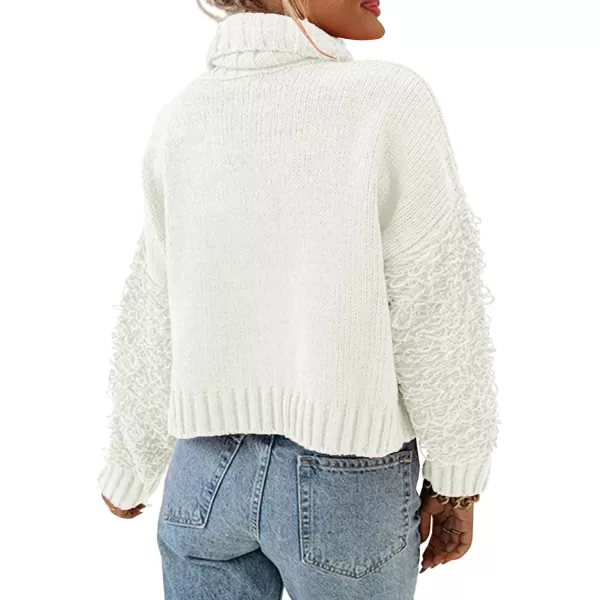 imagePRETTYGARDEN Womens Fall Turtleneck Sweaters Casual Long Sleeve Pullover Ribbed Knit Sweater Top BlouseWhite