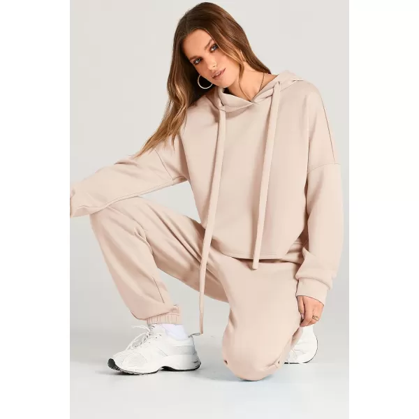 imagePRETTYGARDEN Womens Fall Two Piece Outfits Sweatsuits Set Long Sleeve Hoodies Sweatshirt Pullover Sweatpants Y2K TracksuitsBeige