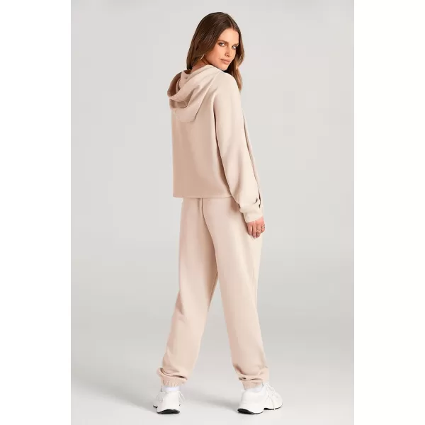 imagePRETTYGARDEN Womens Fall Two Piece Outfits Sweatsuits Set Long Sleeve Hoodies Sweatshirt Pullover Sweatpants Y2K TracksuitsBeige