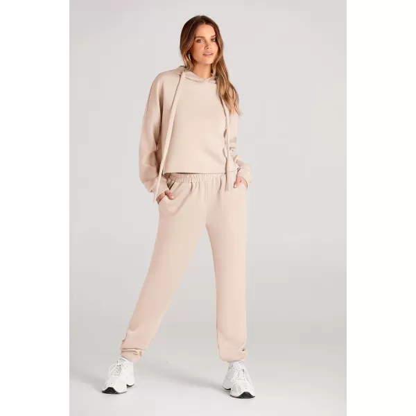 imagePRETTYGARDEN Womens Fall Two Piece Outfits Sweatsuits Set Long Sleeve Hoodies Sweatshirt Pullover Sweatpants Y2K TracksuitsBeige