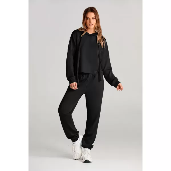 imagePRETTYGARDEN Womens Fall Two Piece Outfits Sweatsuits Set Long Sleeve Hoodies Sweatshirt Pullover Sweatpants Y2K TracksuitsBlack