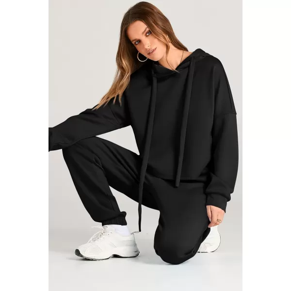 imagePRETTYGARDEN Womens Fall Two Piece Outfits Sweatsuits Set Long Sleeve Hoodies Sweatshirt Pullover Sweatpants Y2K TracksuitsBlack