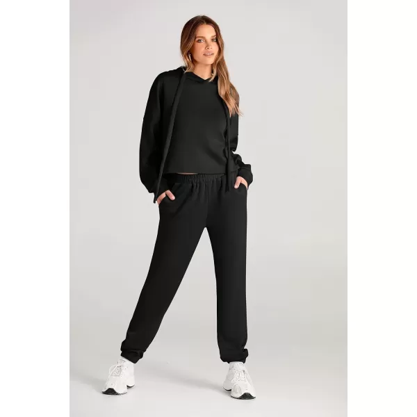 imagePRETTYGARDEN Womens Fall Two Piece Outfits Sweatsuits Set Long Sleeve Hoodies Sweatshirt Pullover Sweatpants Y2K TracksuitsBlack