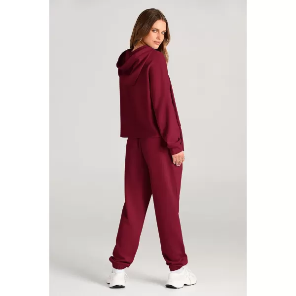 imagePRETTYGARDEN Womens Fall Two Piece Outfits Sweatsuits Set Long Sleeve Hoodies Sweatshirt Pullover Sweatpants Y2K TracksuitsWine Red