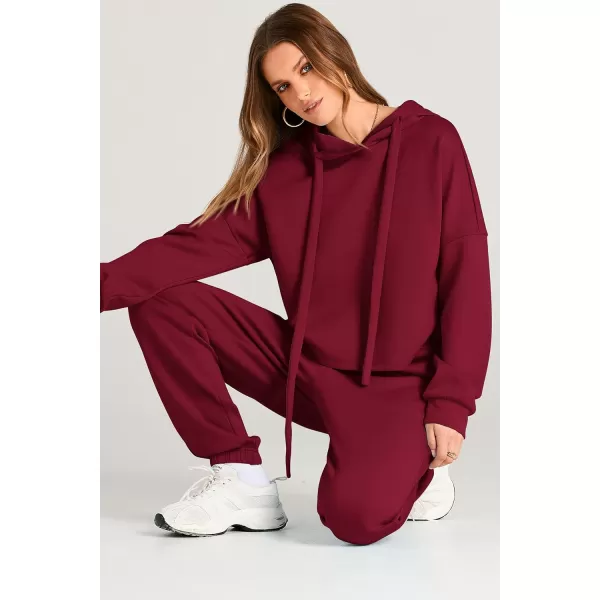 imagePRETTYGARDEN Womens Fall Two Piece Outfits Sweatsuits Set Long Sleeve Hoodies Sweatshirt Pullover Sweatpants Y2K TracksuitsWine Red
