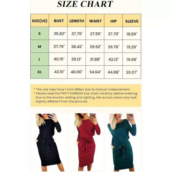 imagePRETTYGARDEN Womens Fashion Casual Long Sleeve Belted Party Bodycon Sheath Pencil DressDark Green