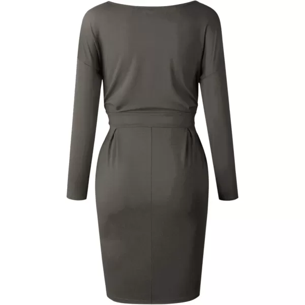 imagePRETTYGARDEN Womens Fashion Casual Long Sleeve Belted Party Bodycon Sheath Pencil DressDark Grey