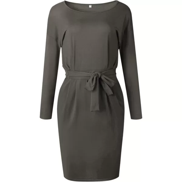 imagePRETTYGARDEN Womens Fashion Casual Long Sleeve Belted Party Bodycon Sheath Pencil DressDark Grey