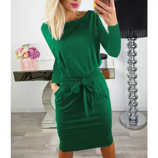 imagePRETTYGARDEN Womens Fashion Casual Long Sleeve Belted Party Bodycon Sheath Pencil DressGreen