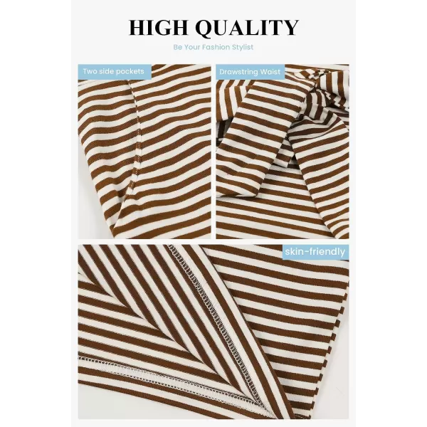 imagePRETTYGARDEN Womens Fashion Casual Long Sleeve Belted Party Bodycon Sheath Pencil DressStripe Brown