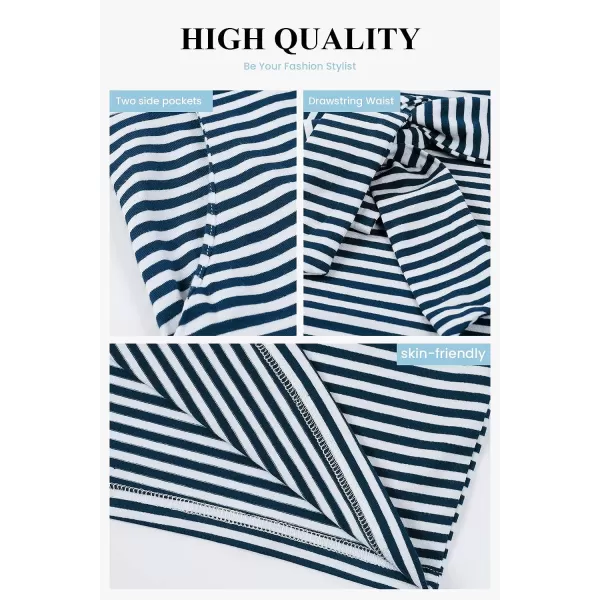 imagePRETTYGARDEN Womens Fashion Casual Long Sleeve Belted Party Bodycon Sheath Pencil DressStripe Dark Blue