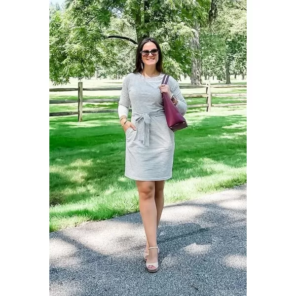 imagePRETTYGARDEN Womens Fashion Casual Long Sleeve Belted Party Bodycon Sheath Pencil DressStripe Green