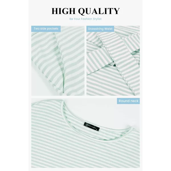 imagePRETTYGARDEN Womens Fashion Casual Long Sleeve Belted Party Bodycon Sheath Pencil DressStripe Green