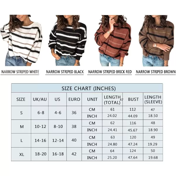 imagePRETTYGARDEN Womens Fashion Long Sleeve Striped Color Block Knitted Sweater Crew Neck Loose Pullover Jumper TopsNarrow Striped Brick Red