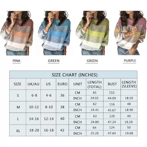 imagePRETTYGARDEN Womens Fashion Long Sleeve Striped Color Block Knitted Sweater Crew Neck Loose Pullover Jumper TopsPink
