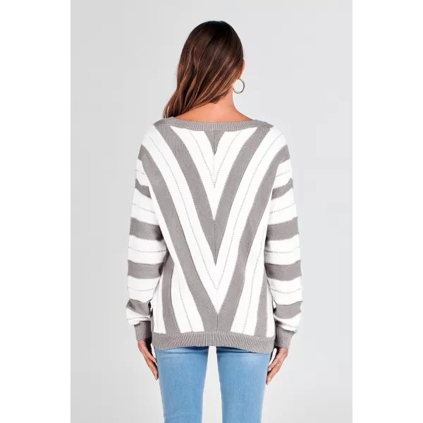 imagePRETTYGARDEN Womens Fashion Long Sleeve Striped Color Block Knitted Sweater Crew Neck Loose Pullover Jumper TopsStriped Grey