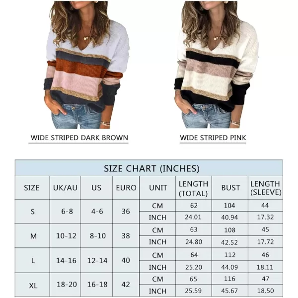 imagePRETTYGARDEN Womens Fashion Long Sleeve Striped Color Block Knitted Sweater Crew Neck Loose Pullover Jumper TopsWide Striped Pink