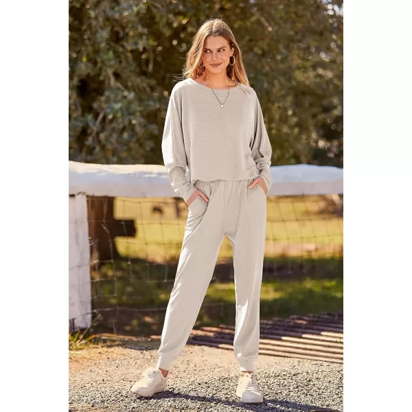 imagePRETTYGARDEN Womens Fashion Outfits 2 Piece Sweatsuit Solid Color Long Sleeve Pullover Long PantsApricot