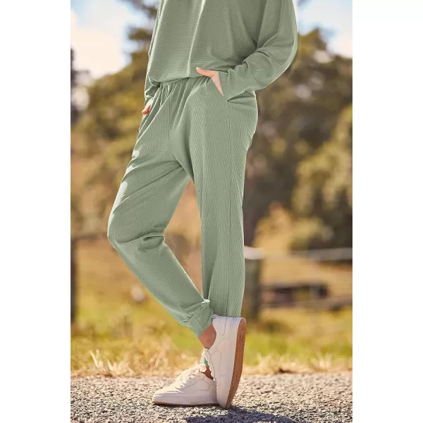 imagePRETTYGARDEN Womens Fashion Outfits 2 Piece Sweatsuit Solid Color Long Sleeve Pullover Long PantsBean Green