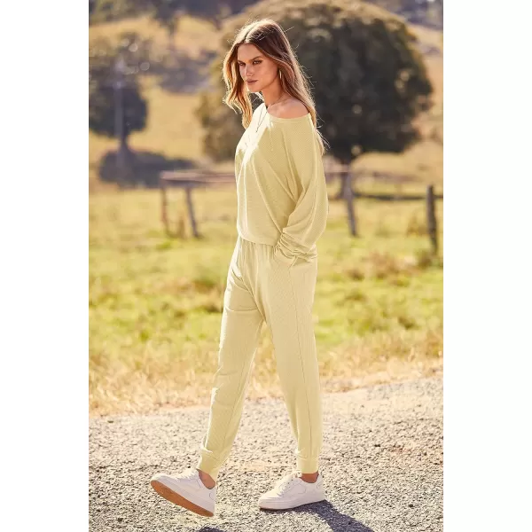 imagePRETTYGARDEN Womens Fashion Outfits 2 Piece Sweatsuit Solid Color Long Sleeve Pullover Long PantsLight Khaki