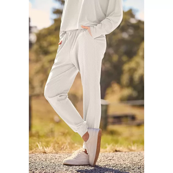 imagePRETTYGARDEN Womens Fashion Outfits 2 Piece Sweatsuit Solid Color Long Sleeve Pullover Long PantsOffwhite